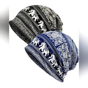 (SET of Two) Womens Headwear Hats Cotton Slouchy Beanie Cap Scarf